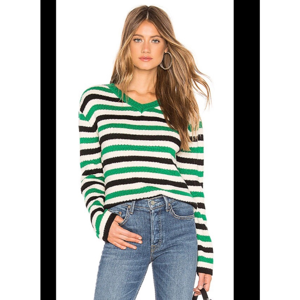 Lovers & Friends Rock N Roll Sweater in Green Stripe Wool Blend- Size XS